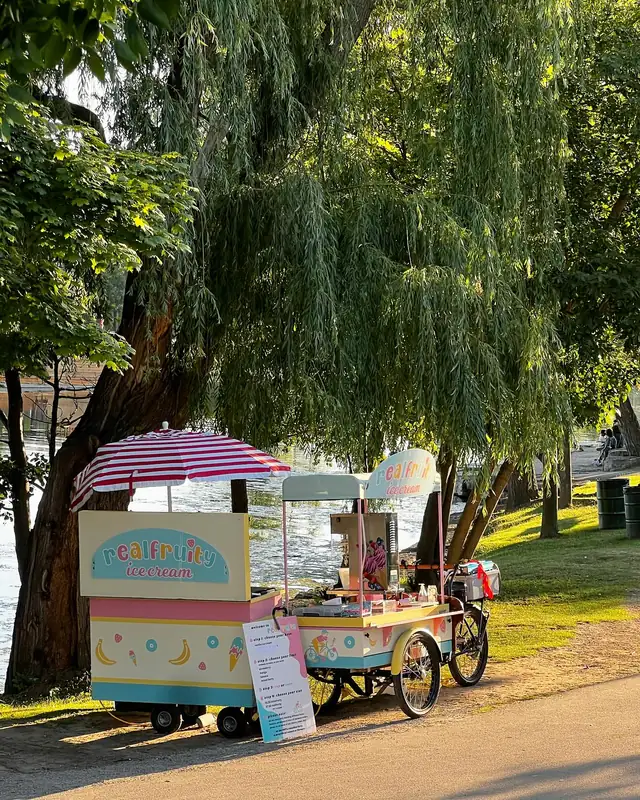 Customer with colorful real fruit ice cream