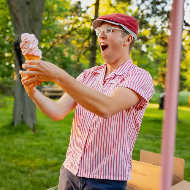 Real fruit ice cream being served